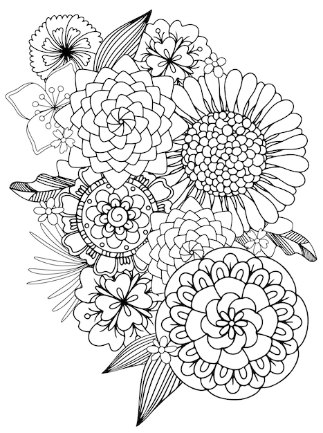 Abstract vector flowers coloring page