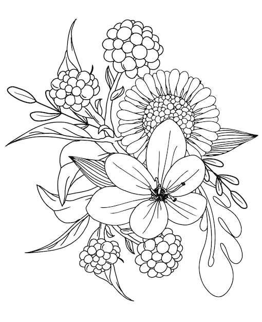 Vector abstract vector flowers coloring page