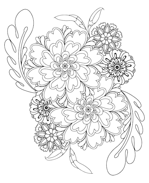 Vector abstract vector flowers coloring page