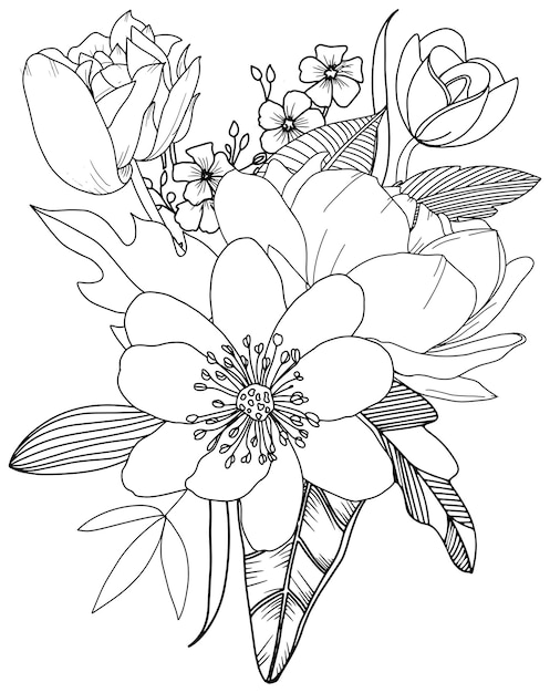 Vector abstract vector flowers coloring page