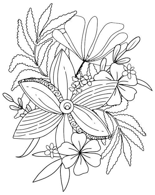 Vector abstract vector flowers coloring page