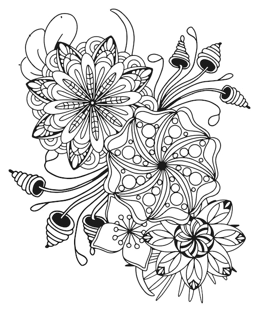 Vector abstract vector flowers coloring page