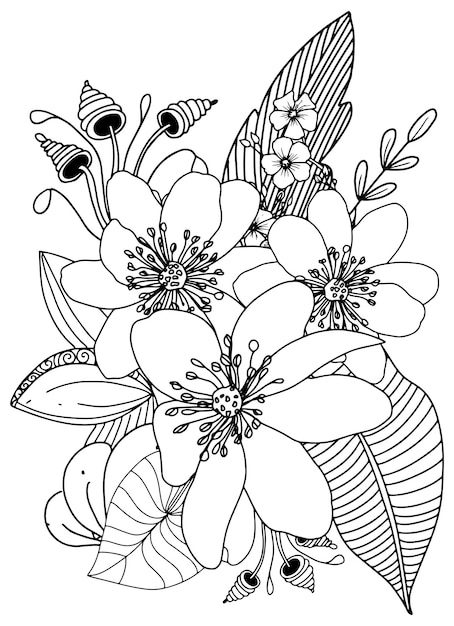 Vector abstract vector flowers coloring page