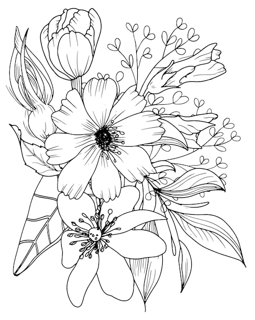 Vector abstract vector flowers coloring page