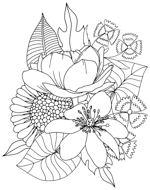 Vector abstract vector flowers coloring page