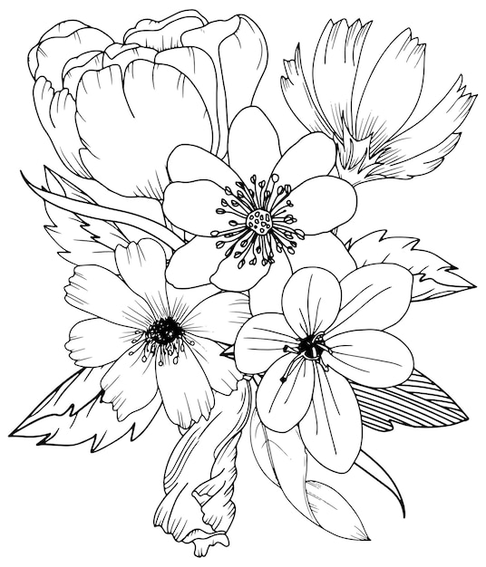 Vector abstract vector flowers coloring page