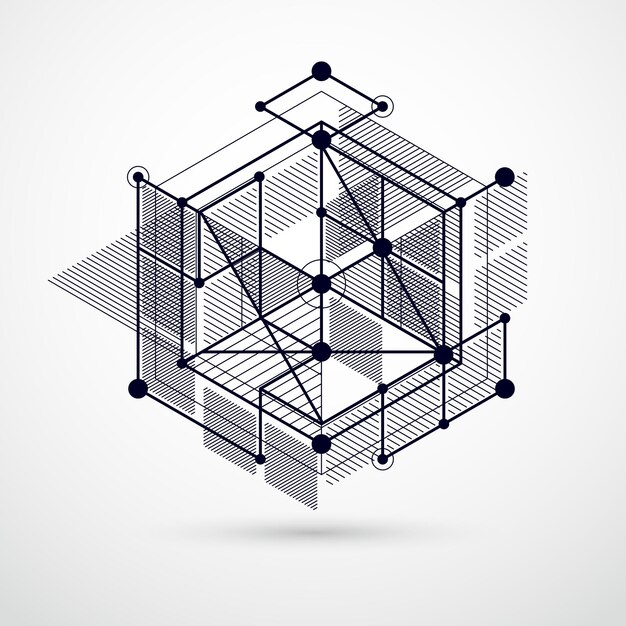 Вектор Абстрактные векторные геометрические 3d-элементы в футуристическом стиле черно-белый шаблон композиции технический план может быть использован в веб-дизайне и в качестве обоев или фона