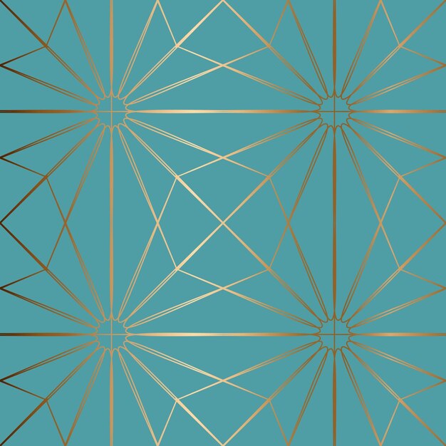 Abstract vector geometric seamless golden pattern blue background