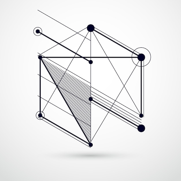 Abstract vector geometrische 3D-elementen in futuristische stijl zwart-wit sjabloon samenstelling. Technisch plan kan worden gebruikt in webdesign en als wallpaper of achtergrond.