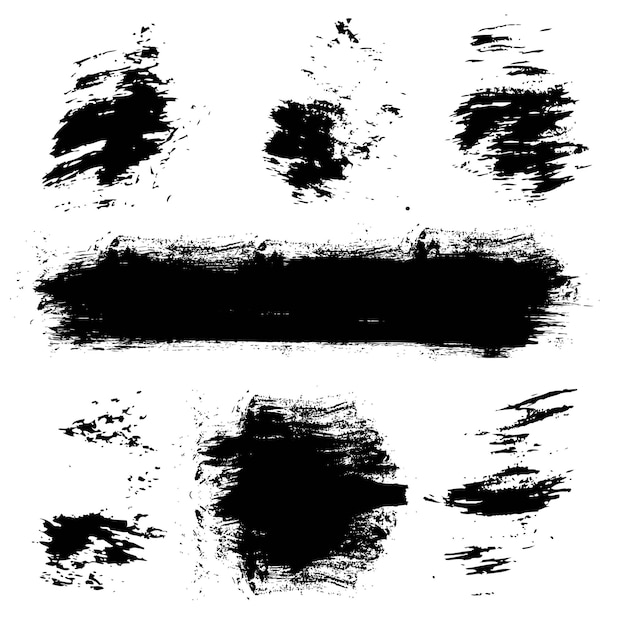 Abstract vector getextureerde handgemaakte verschillende vorm zwarte lijnen achtergronden geschilderd door droge borstel geïsoleerd op een witte achtergrond