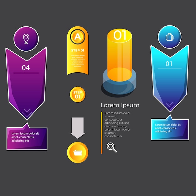 abstract vector gradient minimalistic infographic template composed of 5 rounded squares