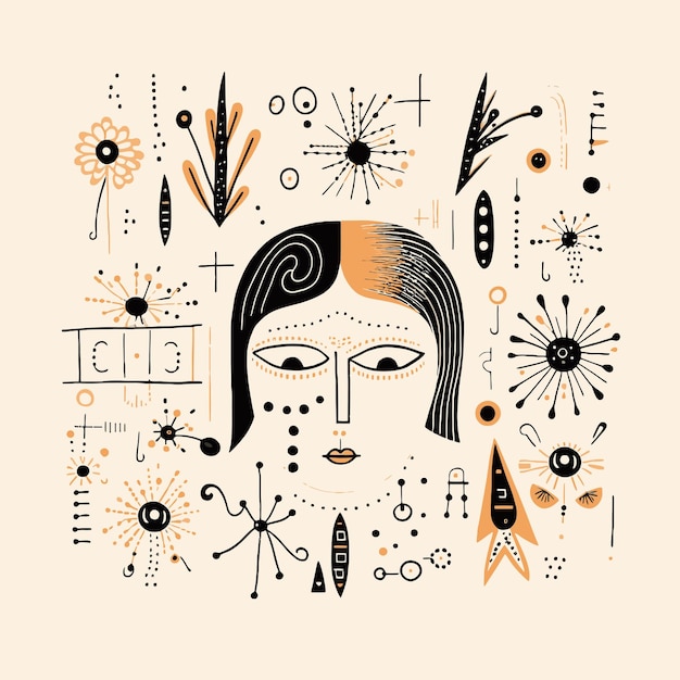 abstract vector hand drawn illustration in concept of lady faces