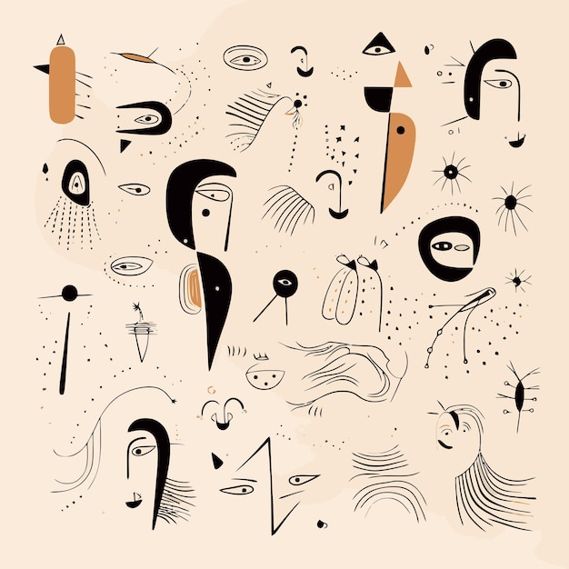 abstract vector hand drawn illustration in concept of lady faces