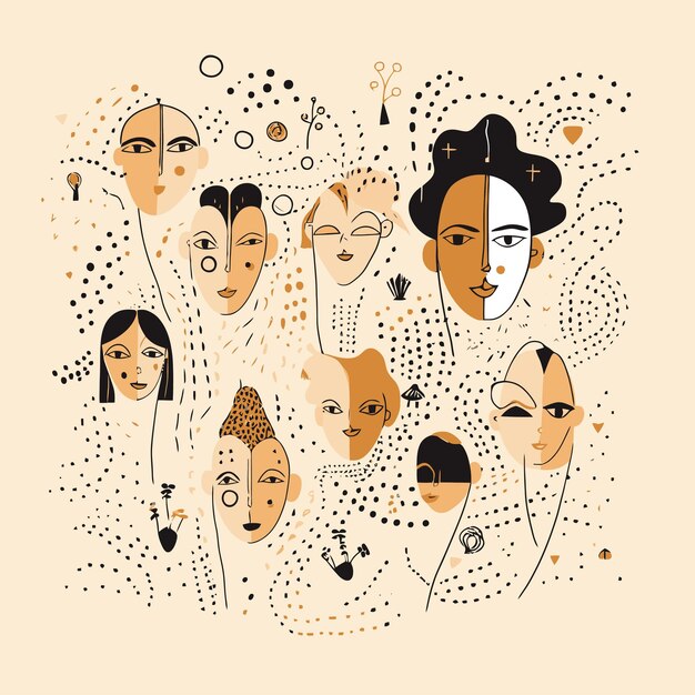 abstract vector hand drawn illustration in concept of lady faces