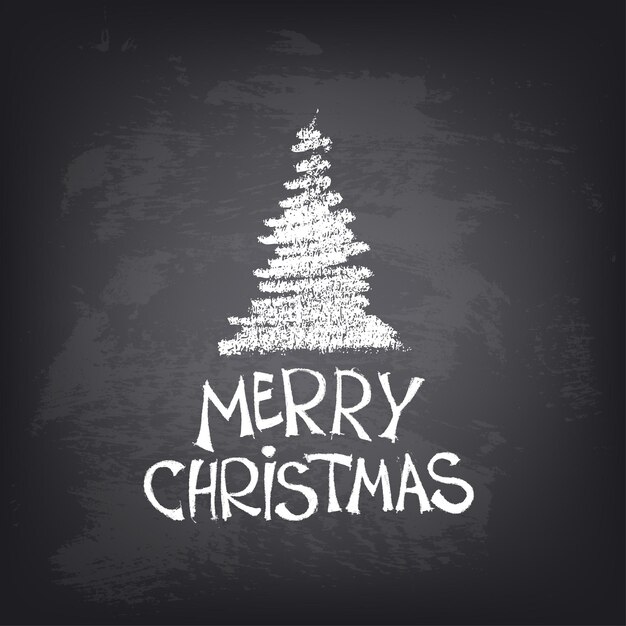 Abstract vector illustratie hand getrokken merry christmas-tekst met gestileerde boom op blackboard