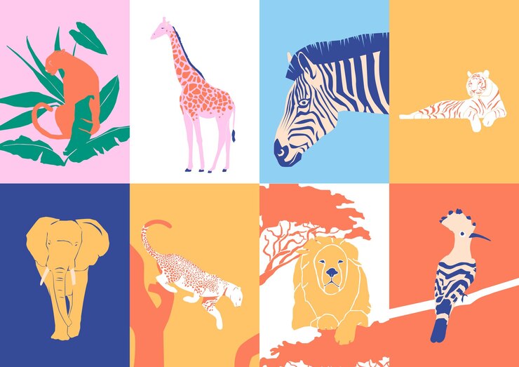 Vector abstract vector illustratie set van dieren in het wild, dieren, zeeleven voor branding, sociale media