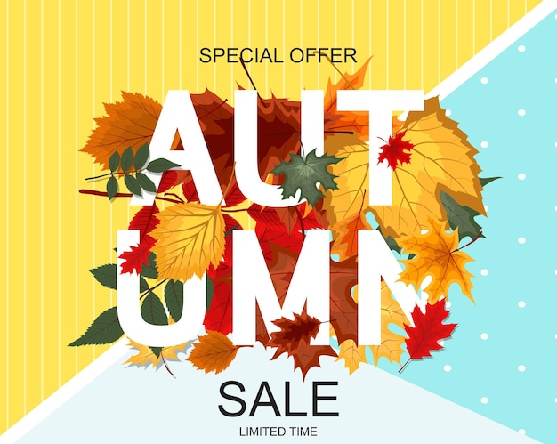 Abstract Vector Illustration Autumn Sale Background with Falling Autumn Leaves. EPS10