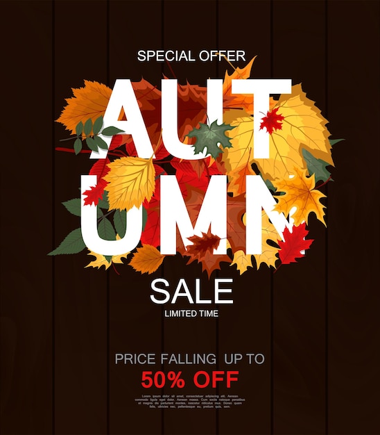 Abstract Vector Illustration Autumn Sale Background with Falling Autumn Leaves. EPS10