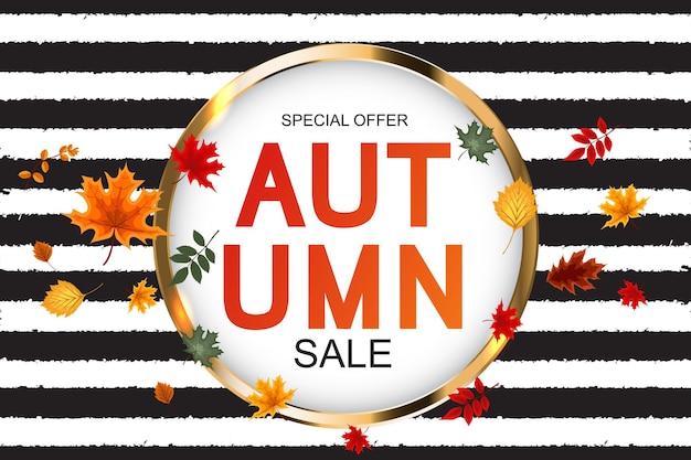 Abstract vector illustration autumn sale background with falling autumn leaves