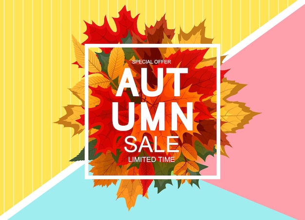 Vector abstract vector illustration autumn sale background with falling autumn leaves