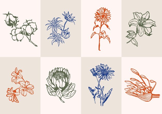 Vector abstract vector illustration set of botanical printable posters