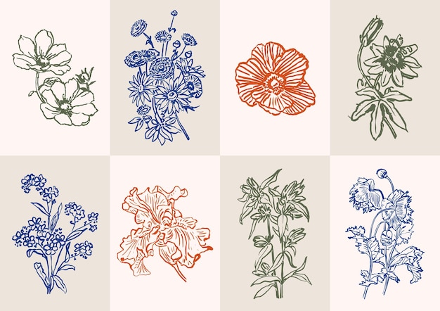 Vector abstract vector illustration set of botanical printable posters