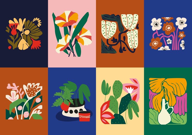 Abstract vector illustration set of flowers for postcard banner wallpaper logo design packaging