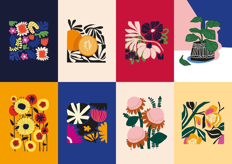 Abstract vector illustration set of flowers for postcard banner wallpaper logo design packaging