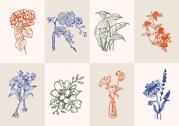 ベクトル 植物の印刷可能なポスターの抽象的なベクトル イラスト セット