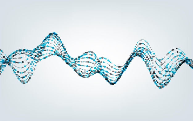白い背景の上の粒子と波の抽象的なベクトルイラスト。多くの点の線で未来的な背景。ポスター、表紙、バナー、プラカードのパターンデザイン