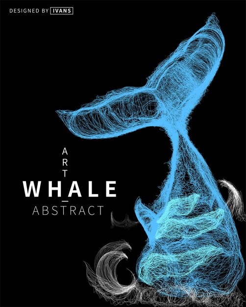 クジラの尾の線を描くアートスタイルの抽象的なベクトルイラスト