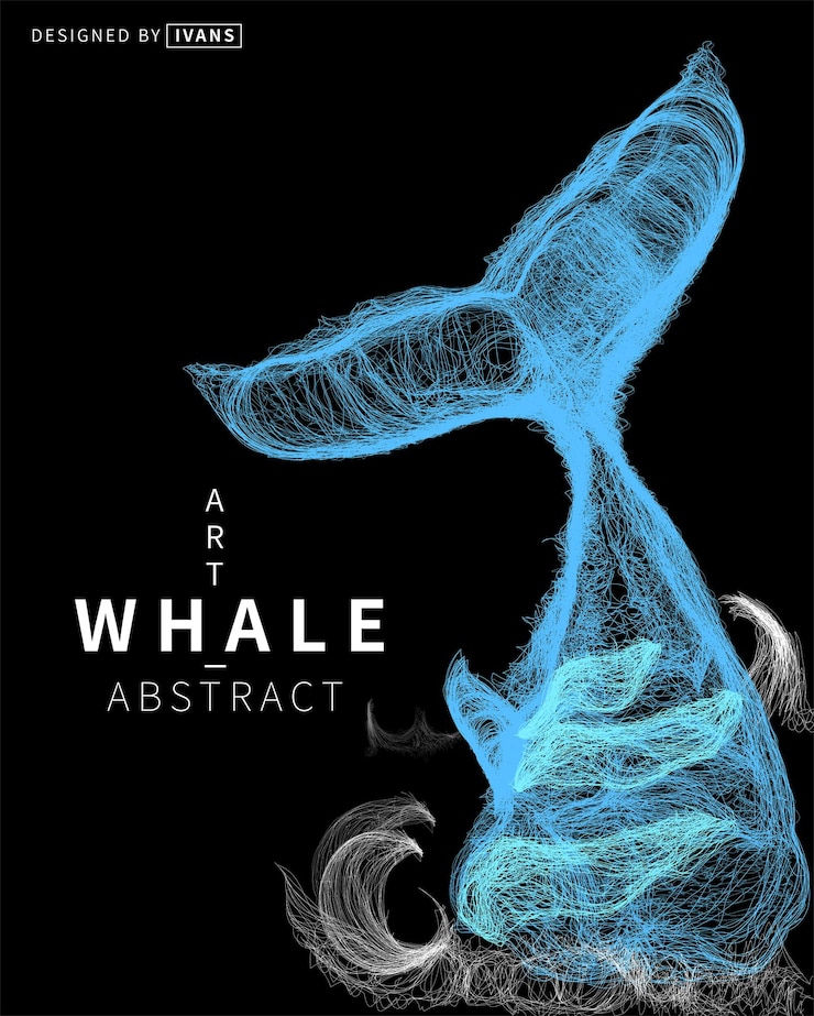 Vector abstract vector illustration of whale tail draw line art style