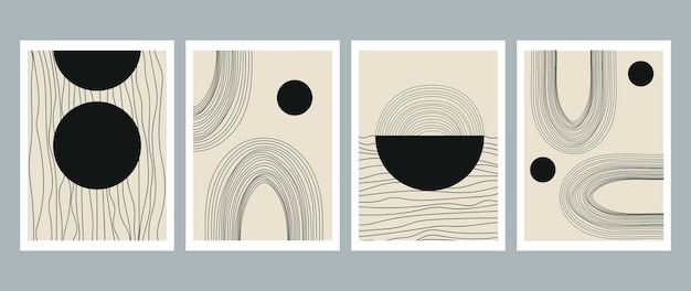 Abstract vector illustrations. Black and white posters.