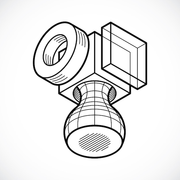 Abstract vector isometric dimensional shape made using geometric figures.