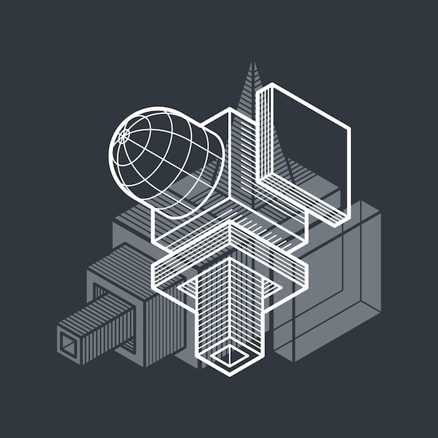 Abstract vector isometric dimensional shape made using geometric figures.