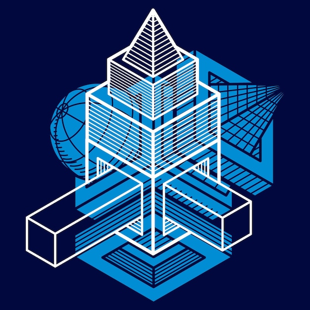 Abstract vector isometric dimensional shape made using geometric figures.