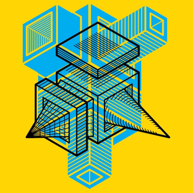 Abstract vector isometric dimensional shape made using geometric figures.