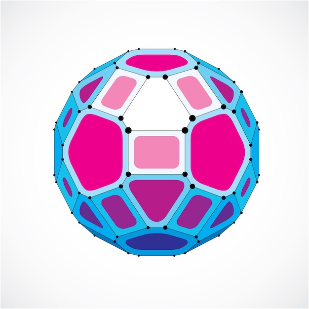 Abstract vector laag poly-object met zwarte lijnen en punten aangesloten. Paarse 3d futuristische bal met overlappende lijnen mesh en geometrische figuren.
