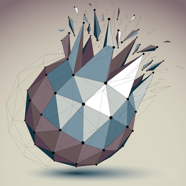 Abstract vector laag poly vernield object met zwarte lijnen en punten verbonden. 3D origami futuristische bolvorm met lijnen mesh. Digitale technologie netwerkelement.