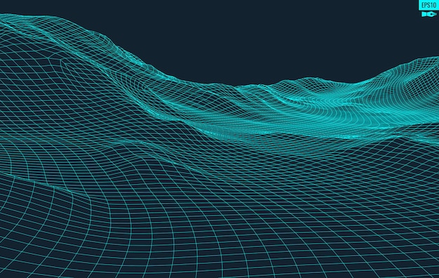 Sfondo astratto del paesaggio vettoriale illustrazione vettoriale della tecnologia 3d della griglia del cyberspazio