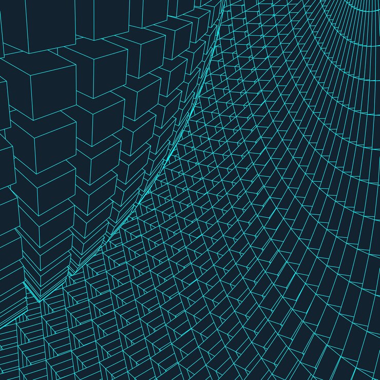 Vector abstract vector landscape background cyberspace landscape grid 3d technology vector illustration