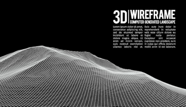 抽象的なベクトル風景背景サイバースペース風景グリッドdテクノロジーベクトルイラスト