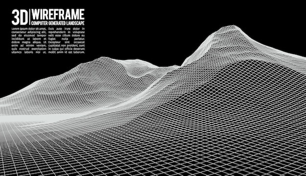 Абстрактный векторный ландшафтный фон Киберпространство Пейзажная сетка d Технологическая векторная иллюстрация