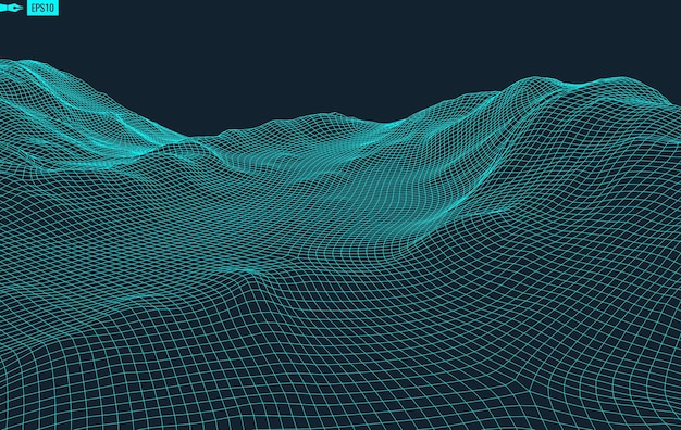 Abstract vector landschap achtergrond Cyberspace raster 3d technologie vectorillustratie