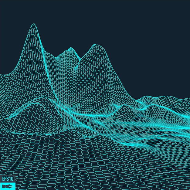 Vector abstract vector landschap achtergrond cyberspace raster 3d technologie vectorillustratie