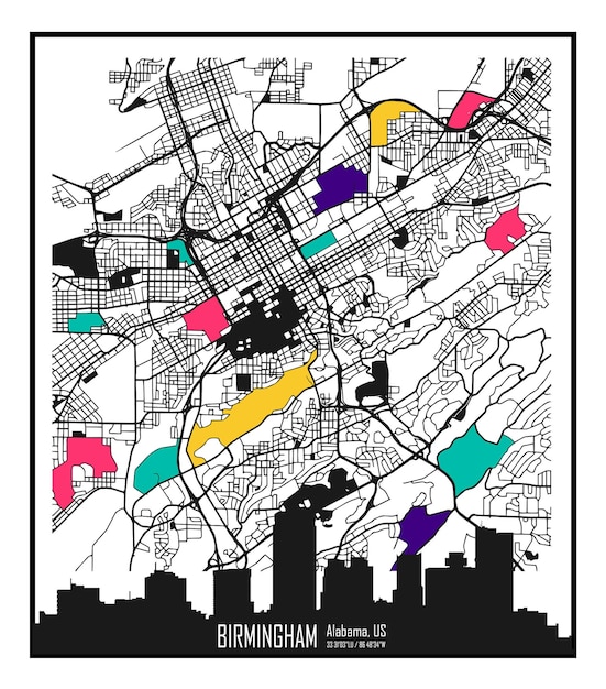 Abstract vector map of the city of Birmingham Alabama United States