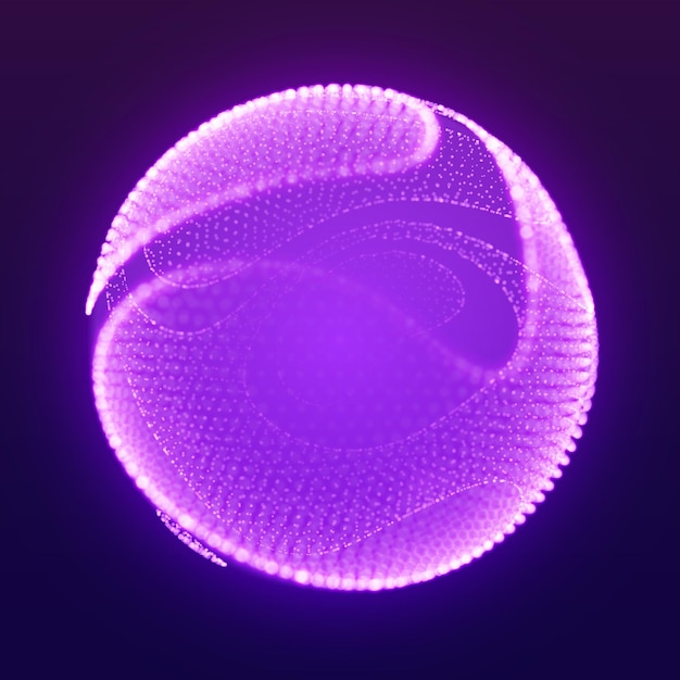 Вектор Абстрактная векторная сетка нарезанная сфера на темно-фиолетовом фоне