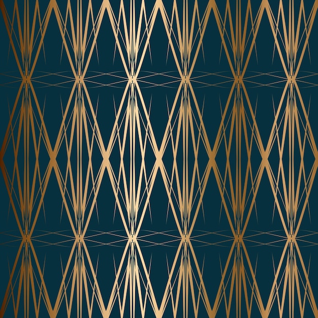 Abstract vector ornamental seamless golden pattern blue background