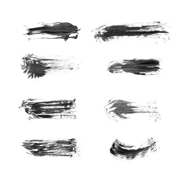 Abstract vector paint smears set Hand drawn design element Black ink marks on white background Grunge texture