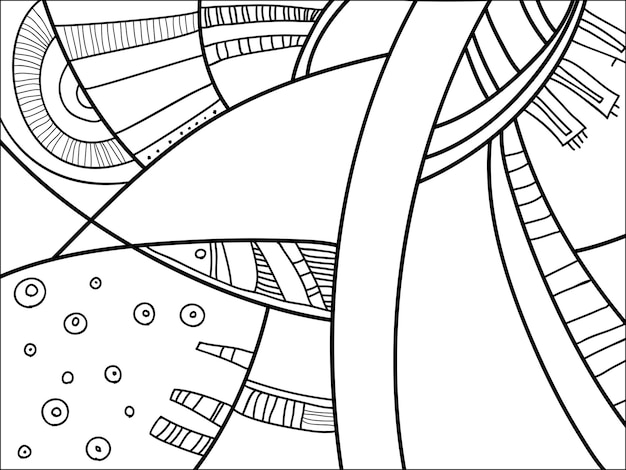Abstract vector patroon, zwart-wit doodles. Achtergrond voor poster, briefkaart, achtergrond. Illustratie met abstracte vormen samenstelling sjabloon. Psychedelische doodle afbeelding met lijnen, cirkels.
